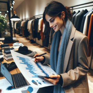 Una giovane imprenditrice del fashion che analizza le vendite con Etos BI e traccia una linea di direzione sui capi da acquistare per il prossimo inverno.
