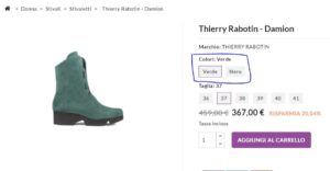Scheda Prodotto con Variante colore ben evidente 